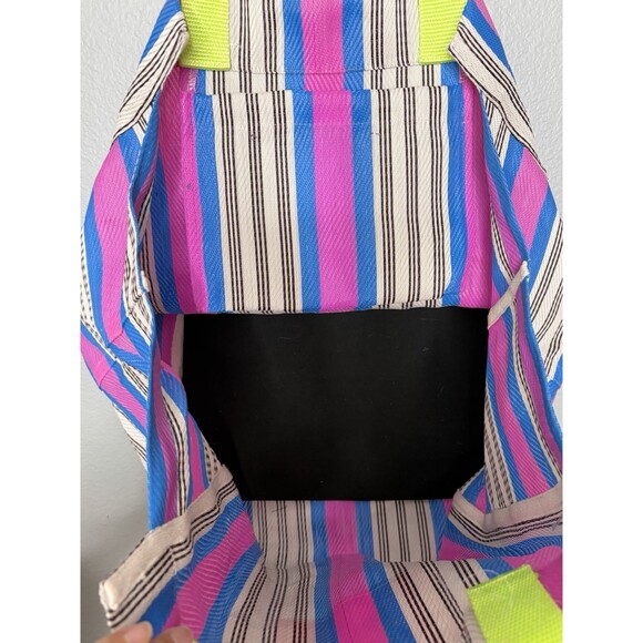 Free People Free-est Striped Tote Bag Pink, Blue and White with Pink Logo - Picture 3 of 4